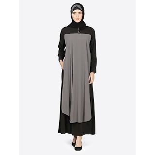 Layered Casual abaya- Black-Grey